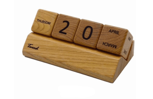Wooden perpetual calendar - handcrafted natural wood desk calendar with date blocks