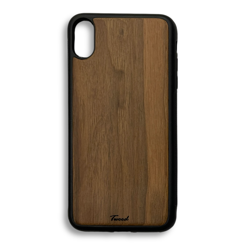 Wooden mobile phone case with natural wood finish and black edges, handcrafted luxury iPhone cover