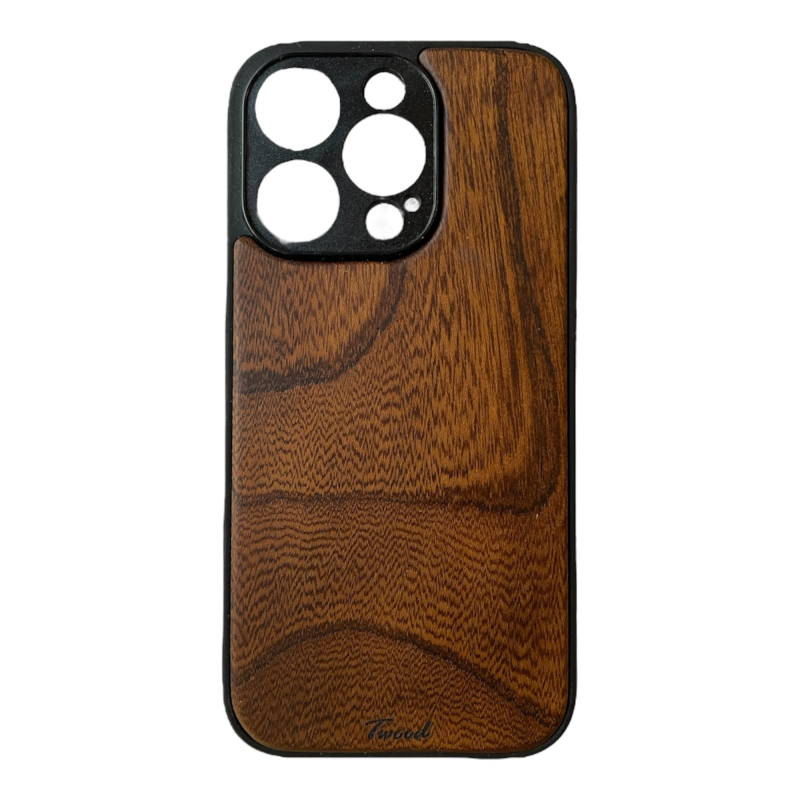 Handcrafted wooden mobile phone case for iPhone with natural wood grain and sustainable design