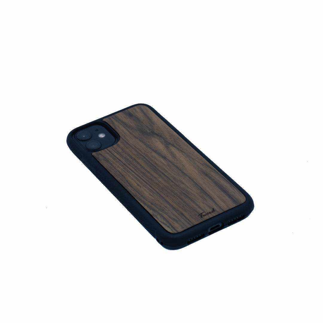Wooden mobile phone case with natural wood back and black edges for iPhone