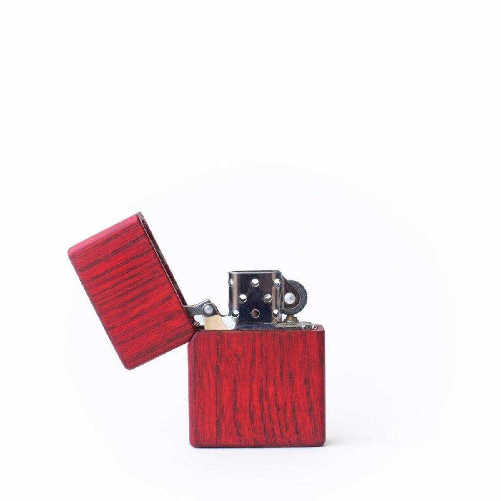 red wooden lighter with open lid isolated on white background