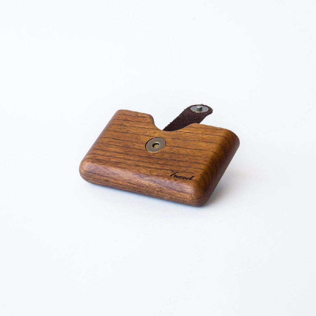 Eco-friendly handmade wooden wallet with card slot and secure closure, small and stylish design