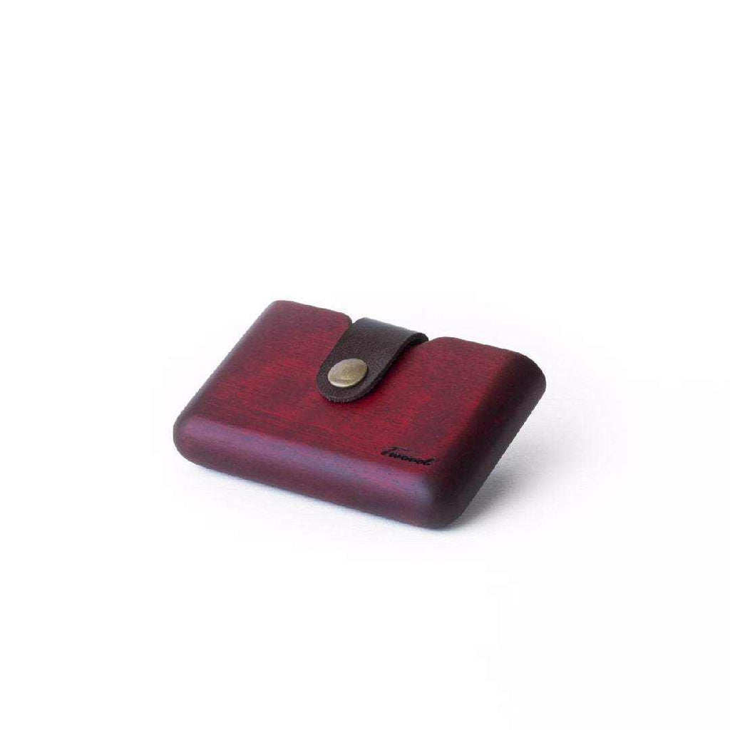 Compact handmade eco-friendly wooden wallet with secure button closure and card slot