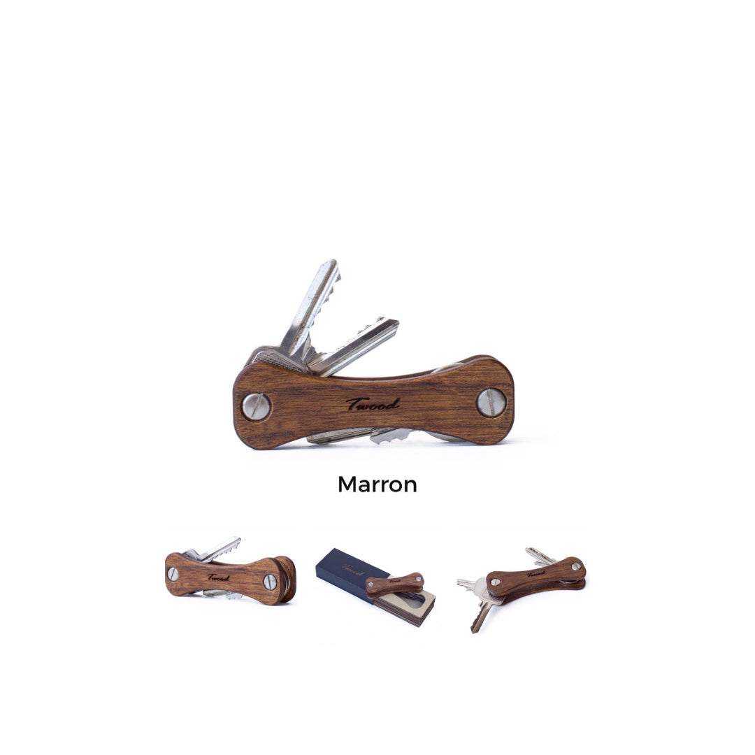 Compact handcrafted wooden keychain with six retractable keys, eco-friendly and sustainable design