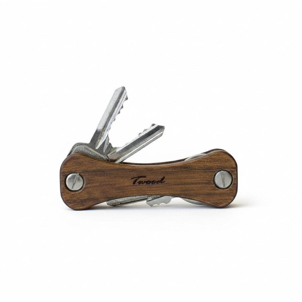 Handcrafted wooden keychain with six keys and retractable design ecofriendly and sustainable accessory