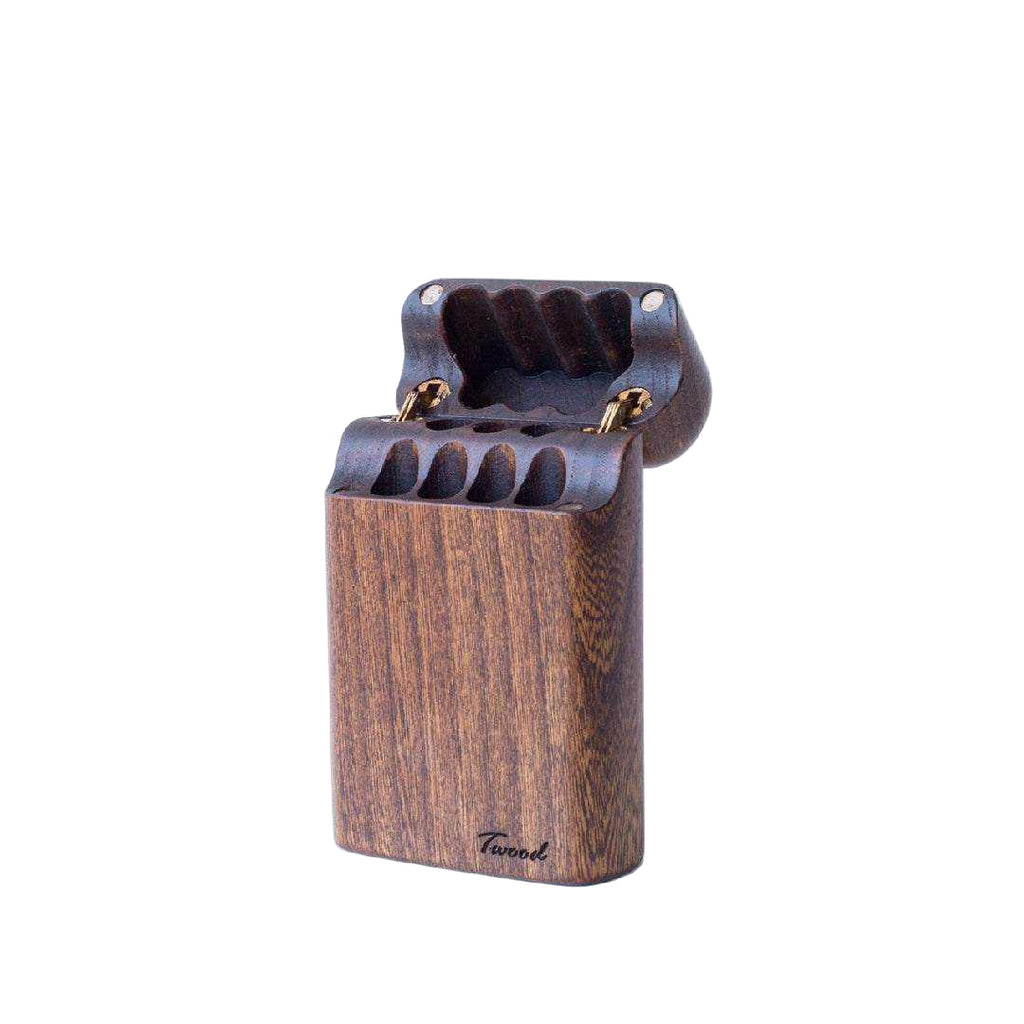 Handcrafted natural wooden cigarette case with sleek design holding 7 cigarettes, ecofriendly and customizable accessory