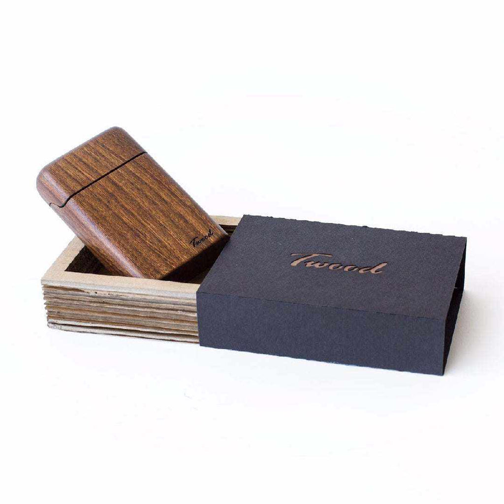 Handcrafted ecofriendly wooden cigarette case with natural wood finish and elegant gift box packaging