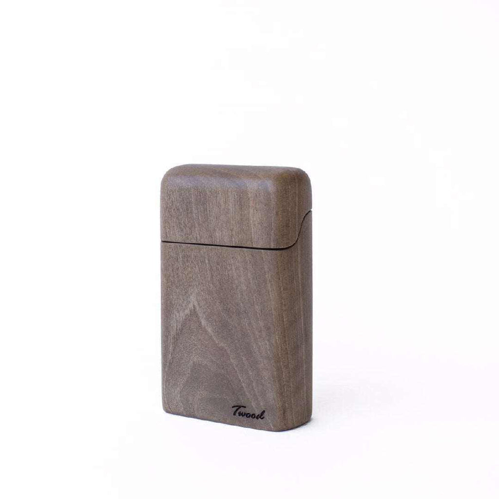 Handcrafted natural wood cigarette case with sleek design and Twool logo
