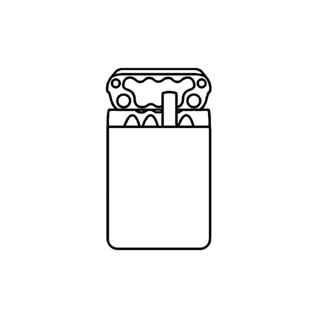 Minimalist line drawing of a wooden cigarette case holding cigarettes with an open lid