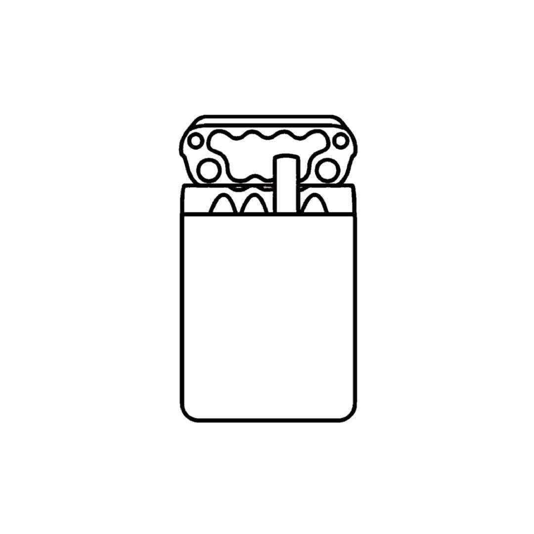 Minimalist line drawing of a wooden cigarette case holding cigarettes with an open lid