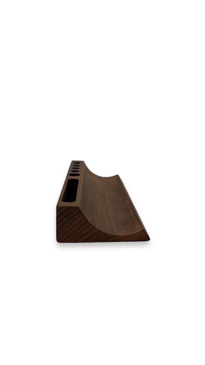Handcrafted wood pen holder with natural grain for desk organization and style