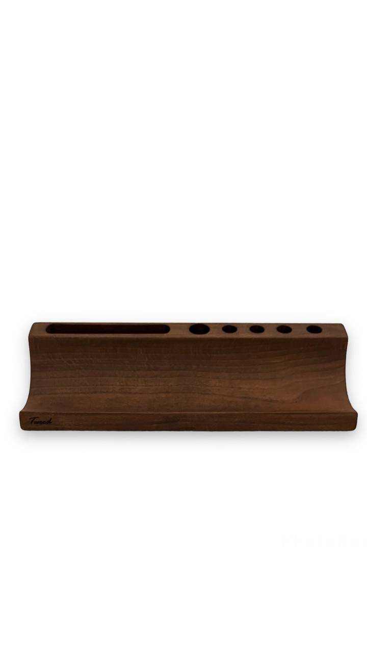 Handcrafted natural wood pen holder with multiple slots for office desk organization