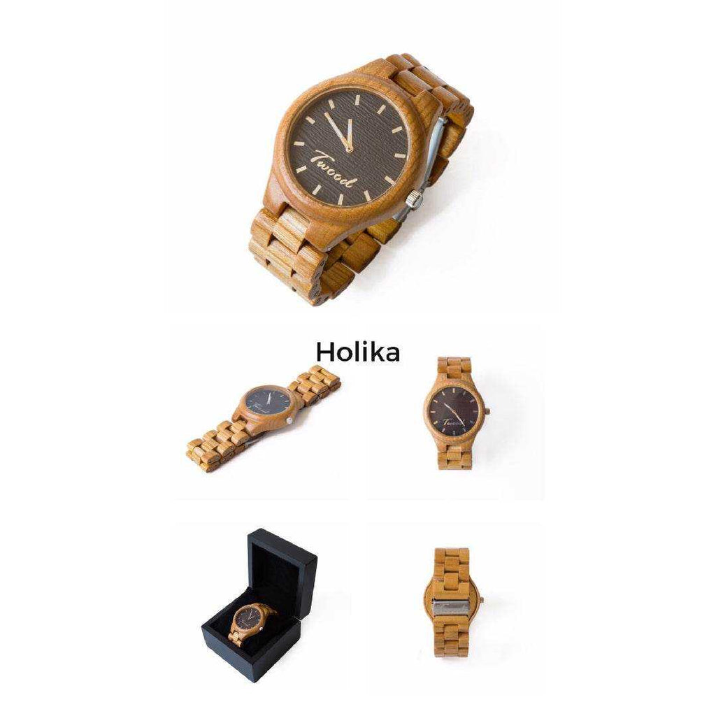 handmade wooden watch in Holika color with sustainable eco-friendly design for men and women
