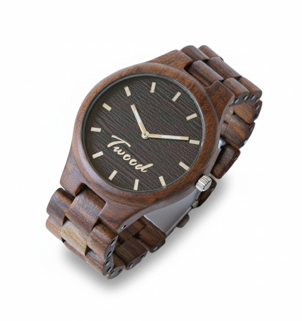 Handcrafted Siva wooden watch with dark natural finish, sustainable and eco-friendly timepiece for men and women