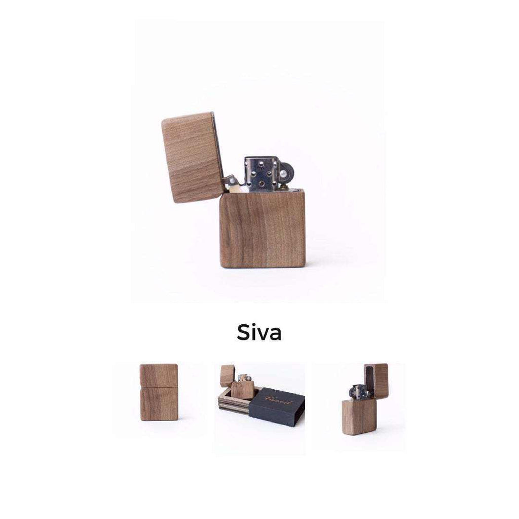Wooden lighter with natural wood casing, eco-friendly and sustainable design, compact size 6x4x1.5 cm, Zippo style refillable lighter