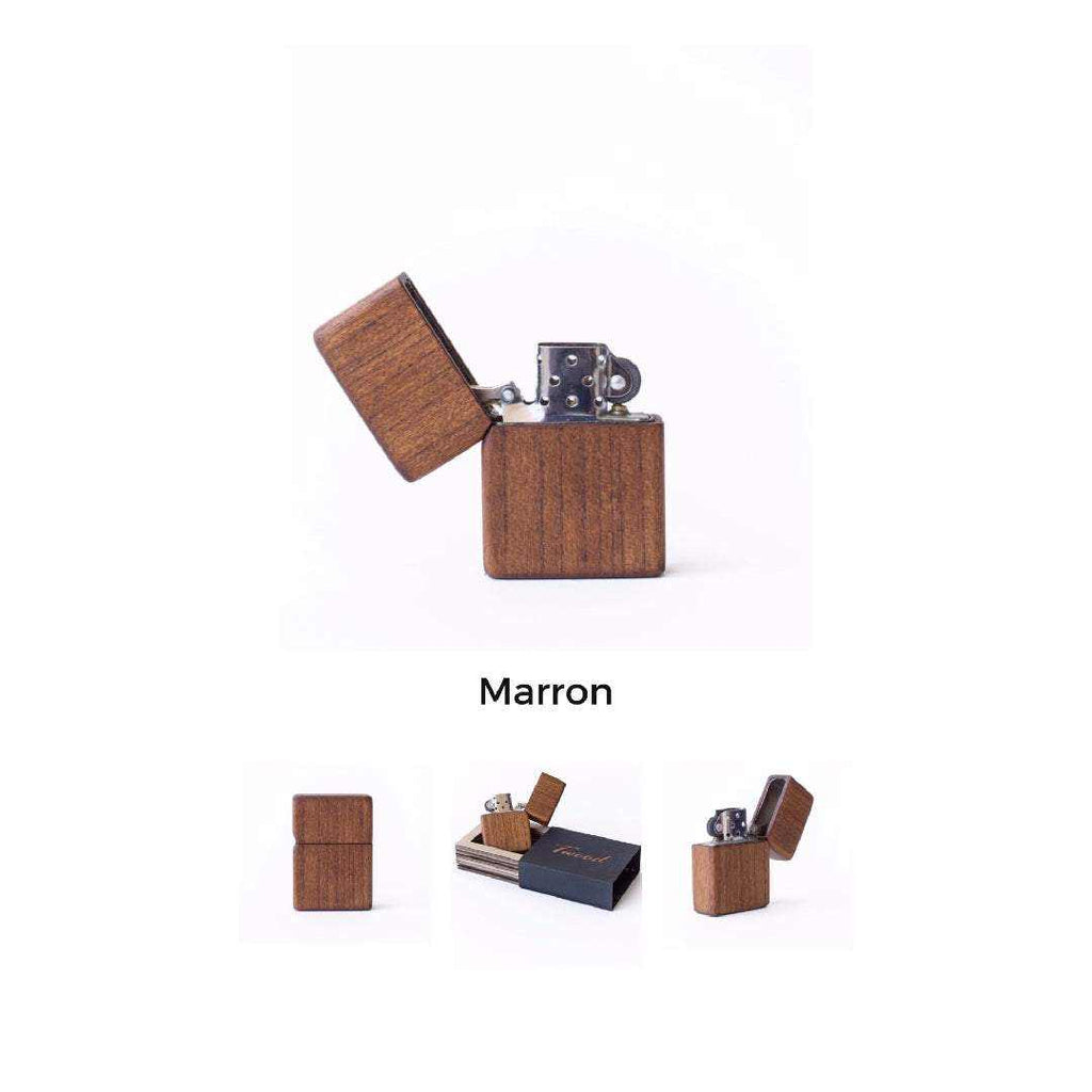 Eco-friendly wooden lighter with natural wood design, sustainable and durable Zippo-style flame.