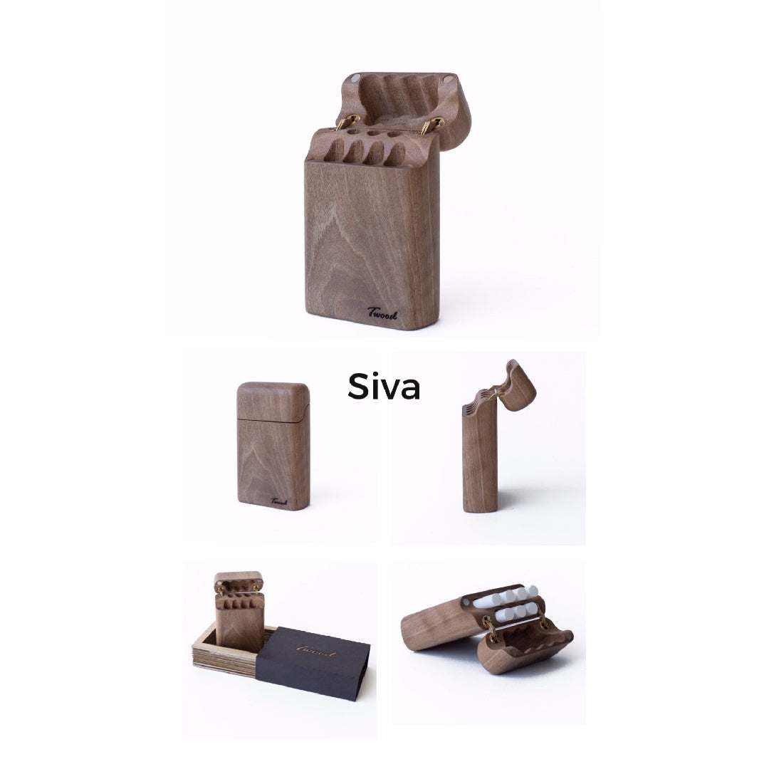 Handcrafted wooden cigarette case in Siva color with natural finish and capacity for 7 cigarettes.