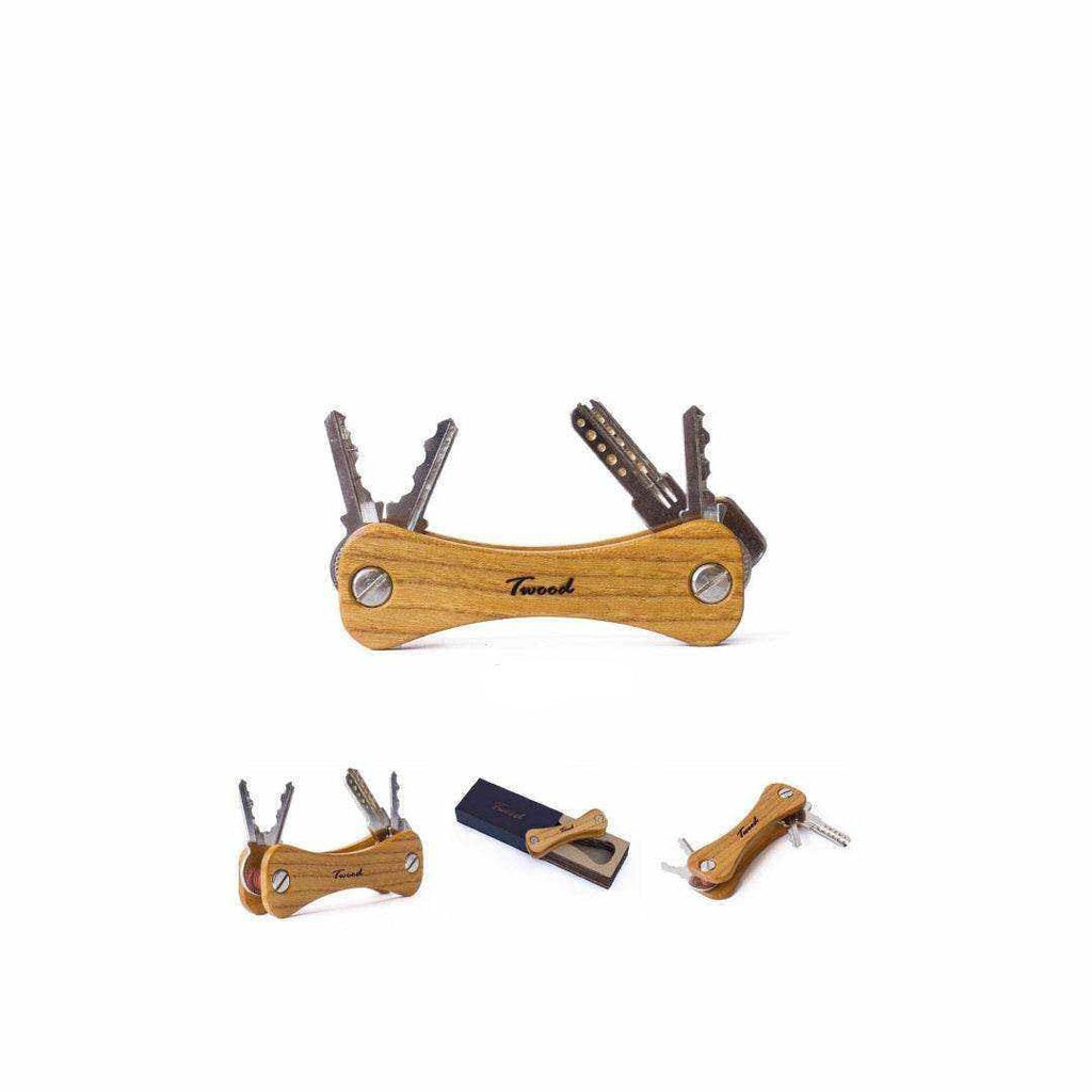 Compact wooden keychain with 6 keys - handcrafted retractable eco-friendly accessory