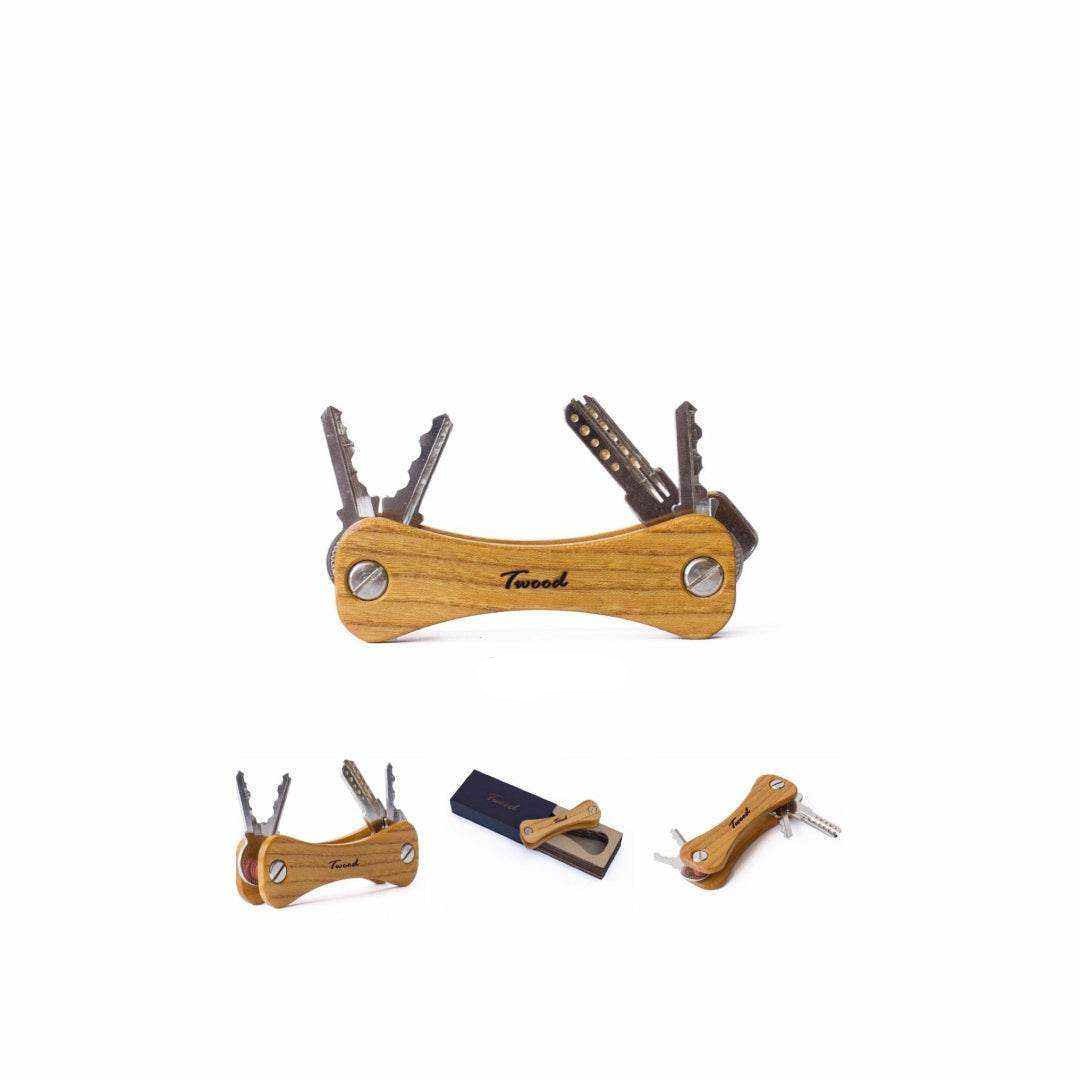 Compact wooden keychain with 6 keys - handcrafted retractable eco-friendly accessory