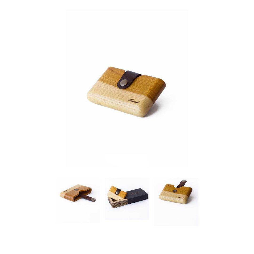 Eco-friendly wooden wallet - handmade sustainable card holder with leather strap