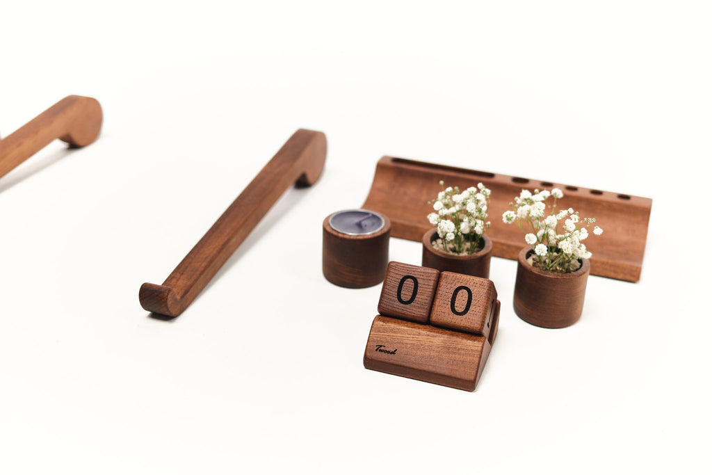 Wooden Desk Organizer with Phone Stand - Handcrafted Solid Wood Pen HolderDesk OrganizerTwoodshoppingBusiness Card Holder