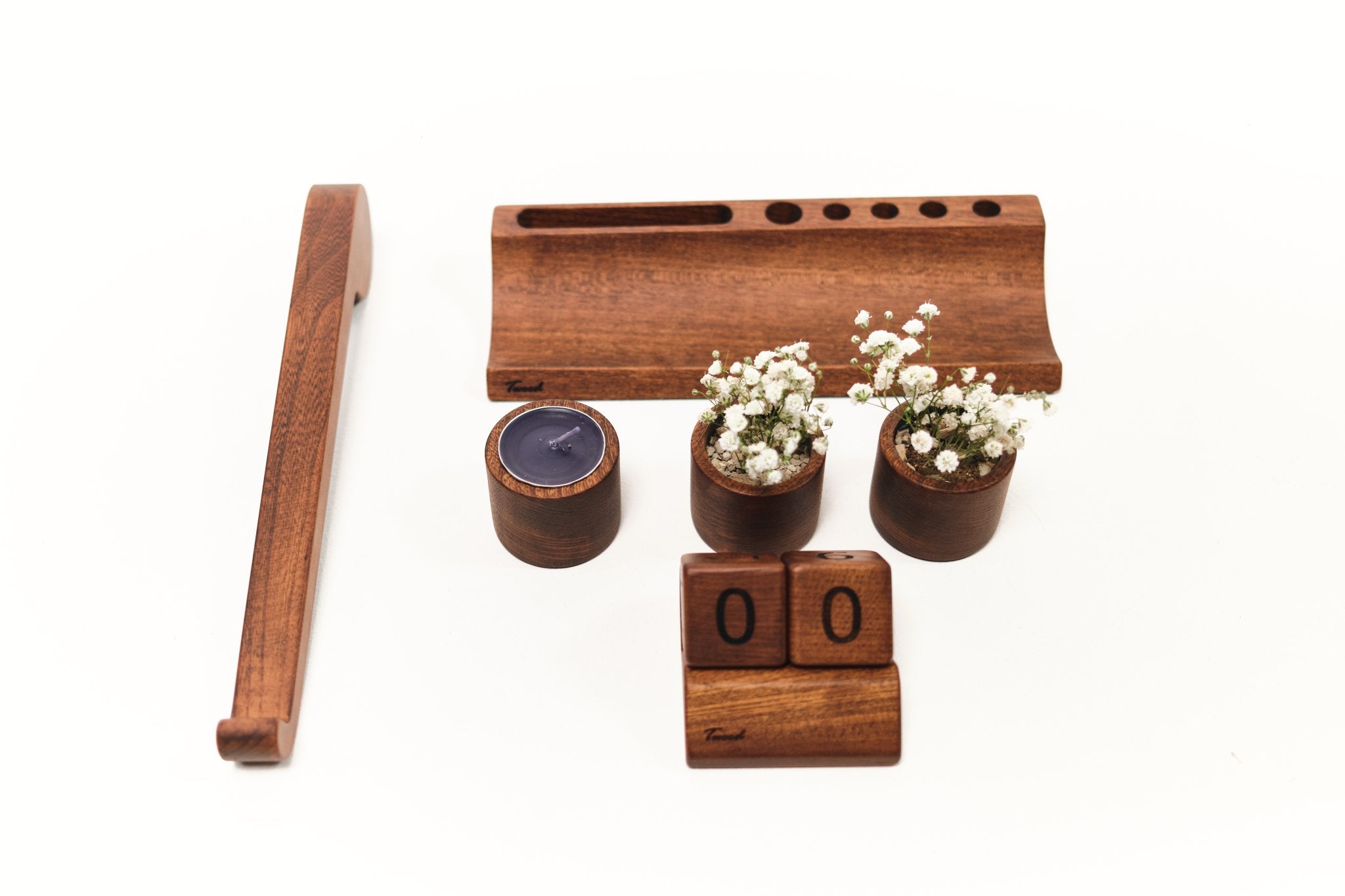 Wooden Desk Organizer with Phone Stand - Handcrafted Solid Wood Pen HolderDesk OrganizerTwoodshoppingBusiness Card Holder
