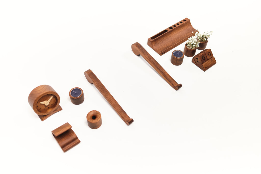 Wooden Desk Organizer with Phone Stand - Handcrafted Solid Wood Pen HolderDesk OrganizerTwoodshoppingBusiness Card Holder