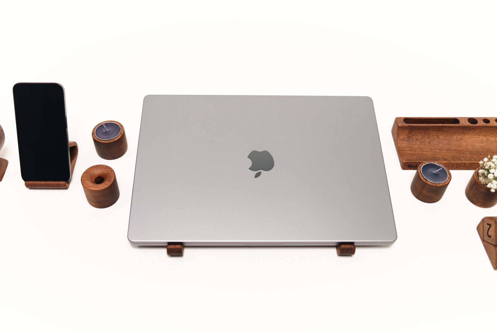 Wooden Desk Organizer with Phone Stand - Handcrafted Solid Wood Pen HolderDesk OrganizerTwoodshoppingBusiness Card Holder