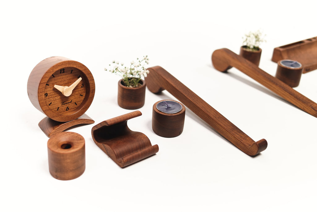 Wooden Desk Organizer with Phone Stand - Handcrafted Solid Wood Pen HolderDesk OrganizerTwoodshoppingBusiness Card Holder