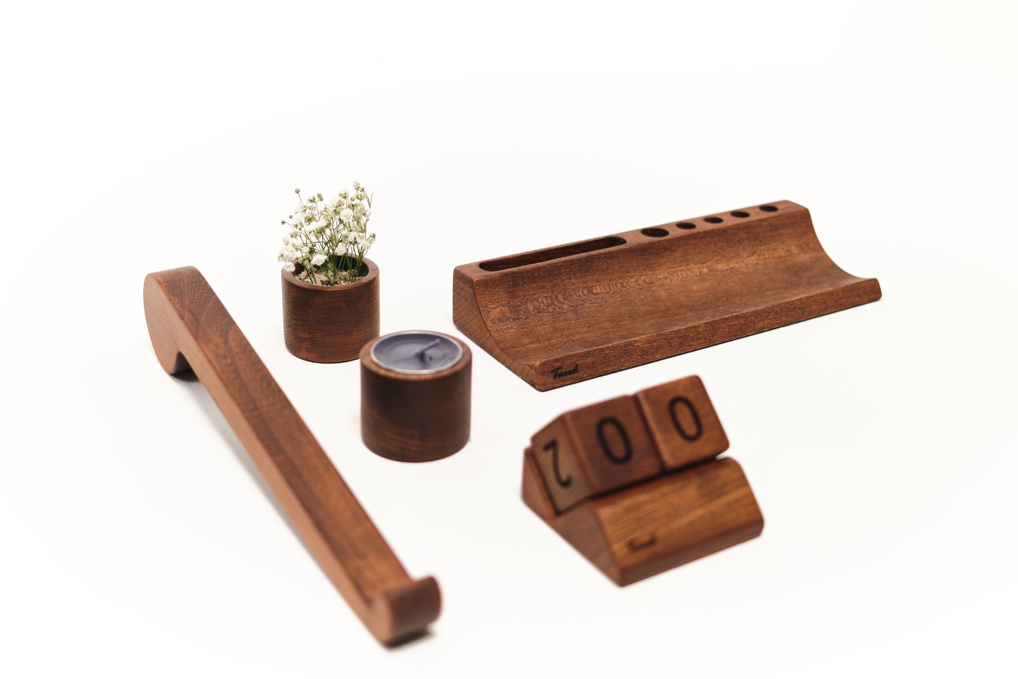 Wooden Desk Organizer with Phone Stand - Handcrafted Solid Wood Pen HolderDesk OrganizerTwoodshoppingBusiness Card Holder