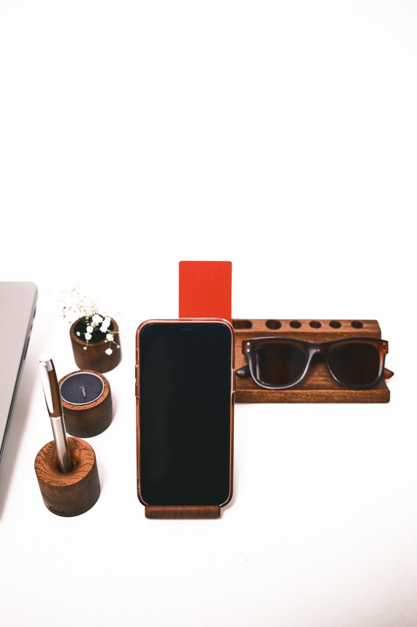Wooden Desk Organizer with Phone Stand - Handcrafted Solid Wood Pen HolderDesk OrganizerTwoodshoppingBusiness Card Holder