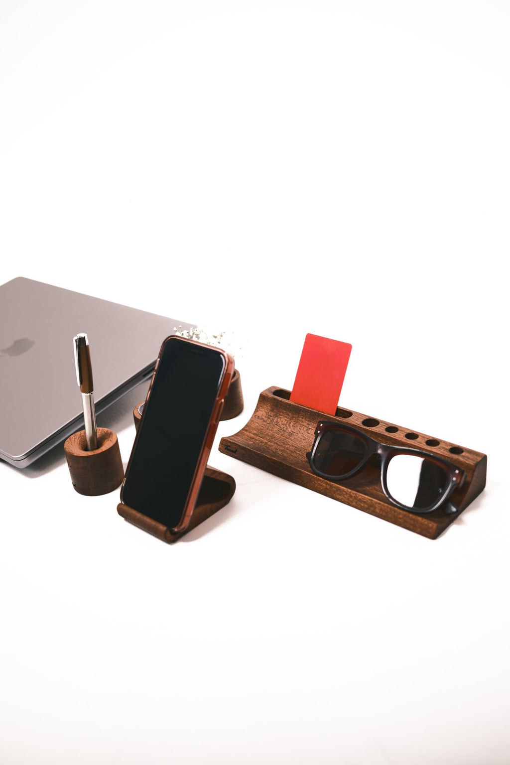 Wooden Desk Organizer with Phone Stand - Handcrafted Solid Wood Pen HolderDesk OrganizerTwoodshoppingBusiness Card Holder