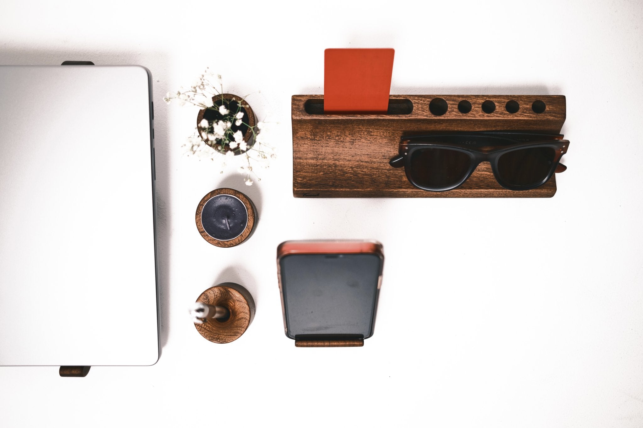 Wooden Desk Organizer with Phone Stand - Handcrafted Solid Wood Pen HolderDesk OrganizerTwoodshoppingBusiness Card Holder