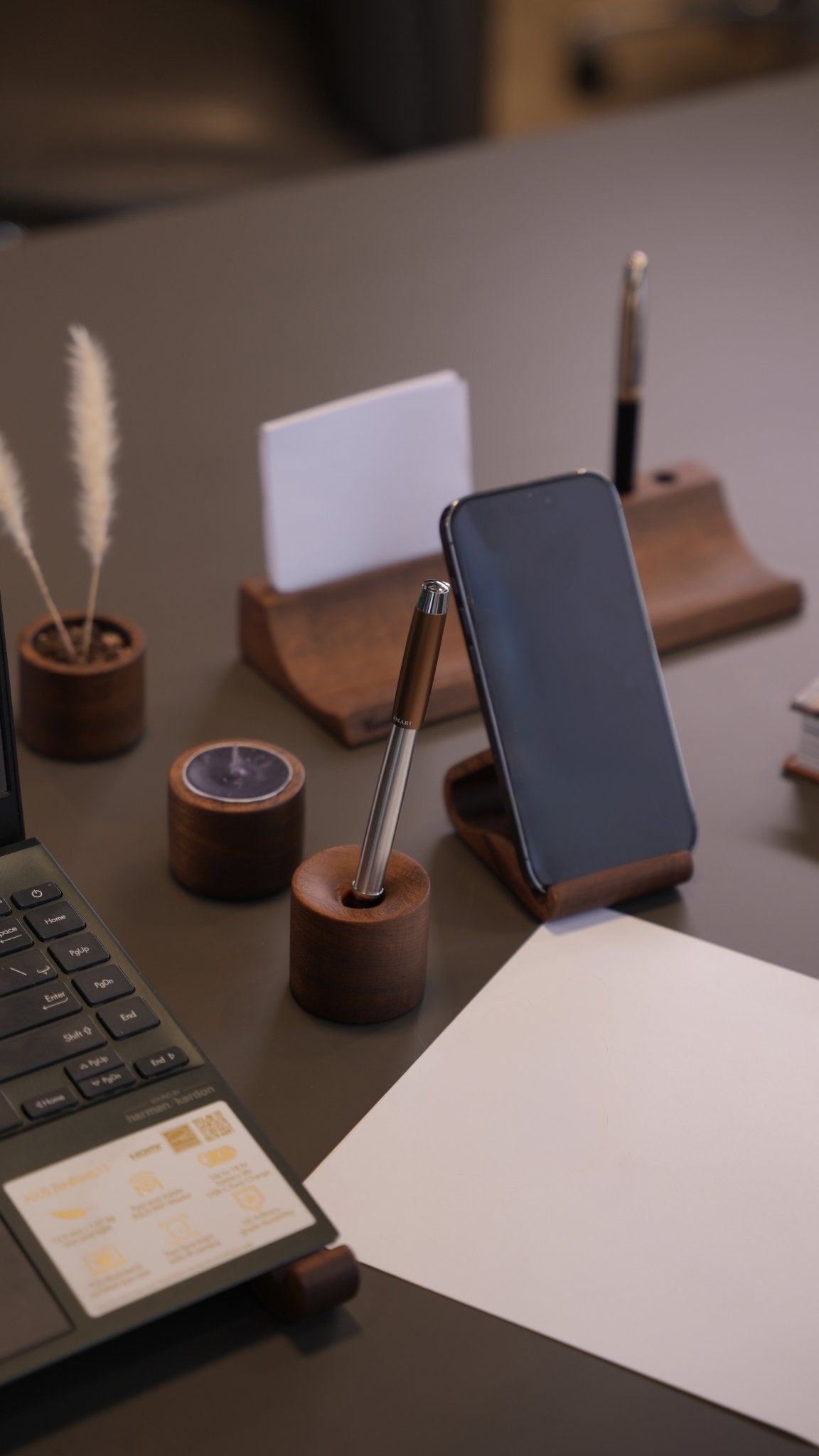 Wooden Desk Organizer with Phone Stand - Handcrafted Solid Wood Pen HolderDesk OrganizerTwoodshoppingBusiness Card Holder