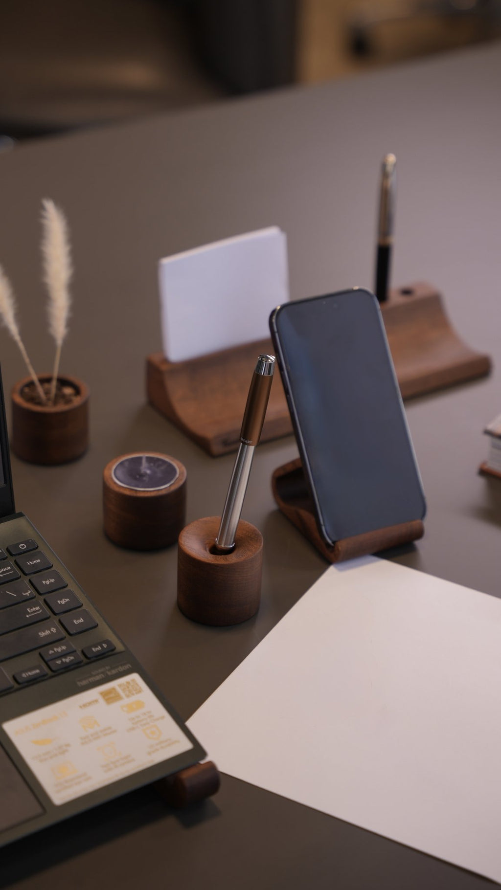 Wooden Desk Organizer with Phone Stand - Handcrafted Solid Wood Pen HolderDesk OrganizerTwoodshoppingBusiness Card Holder