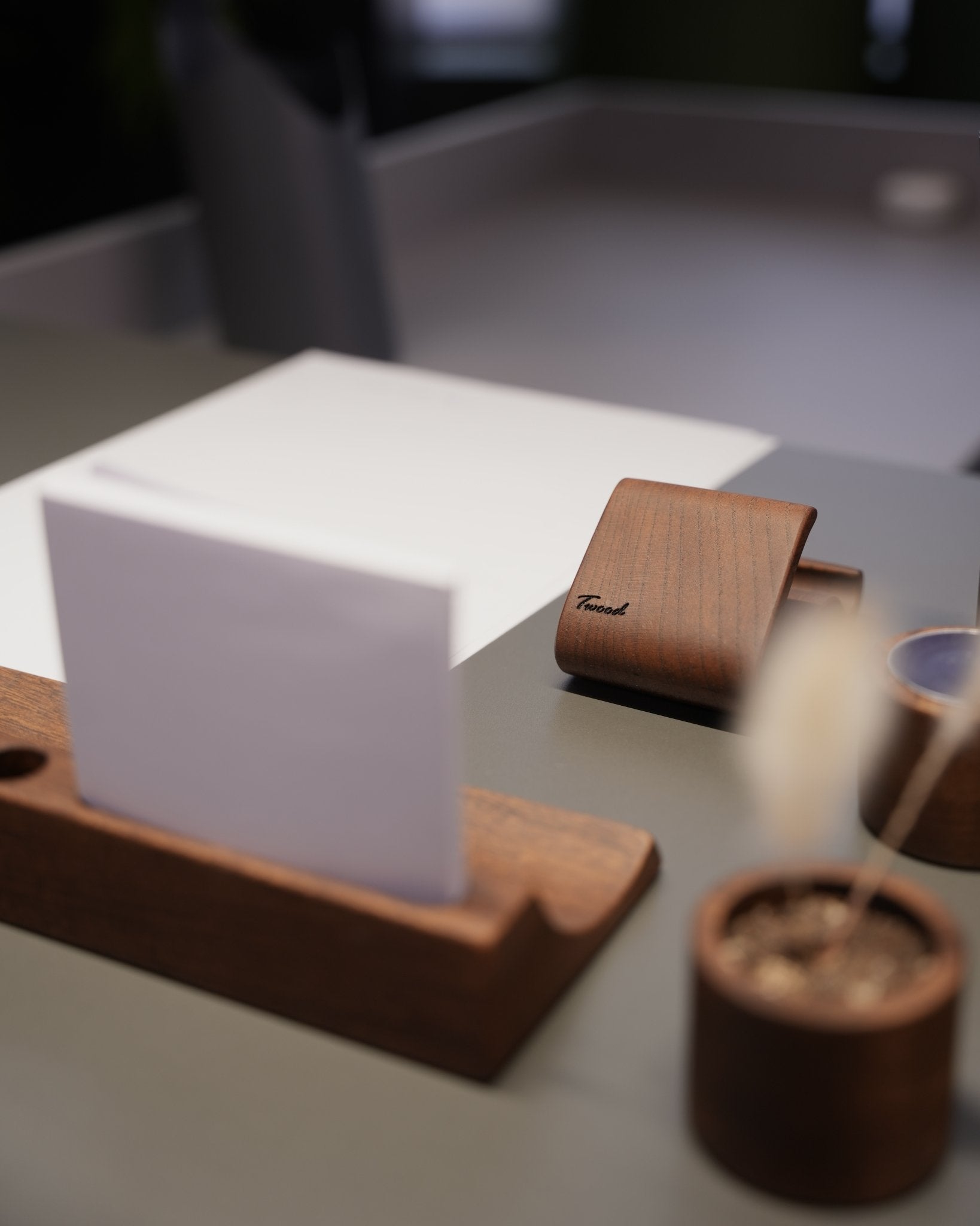 Wooden Desk Organizer with Phone Stand - Handcrafted Solid Wood Pen HolderDesk OrganizerTwoodshoppingBusiness Card Holder