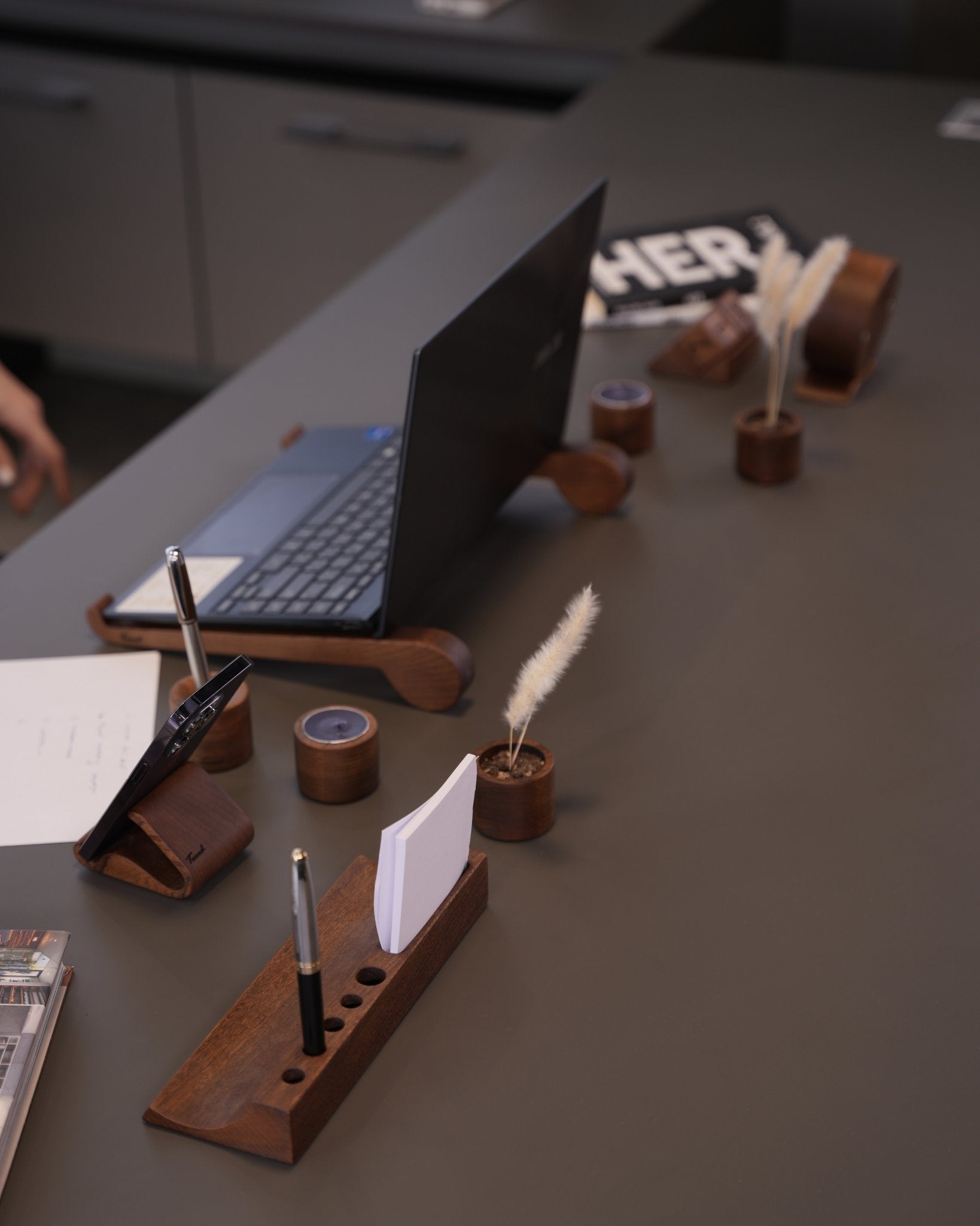 Wooden Desk Organizer with Phone Stand - Handcrafted Solid Wood Pen HolderDesk OrganizerTwoodshoppingBusiness Card Holder