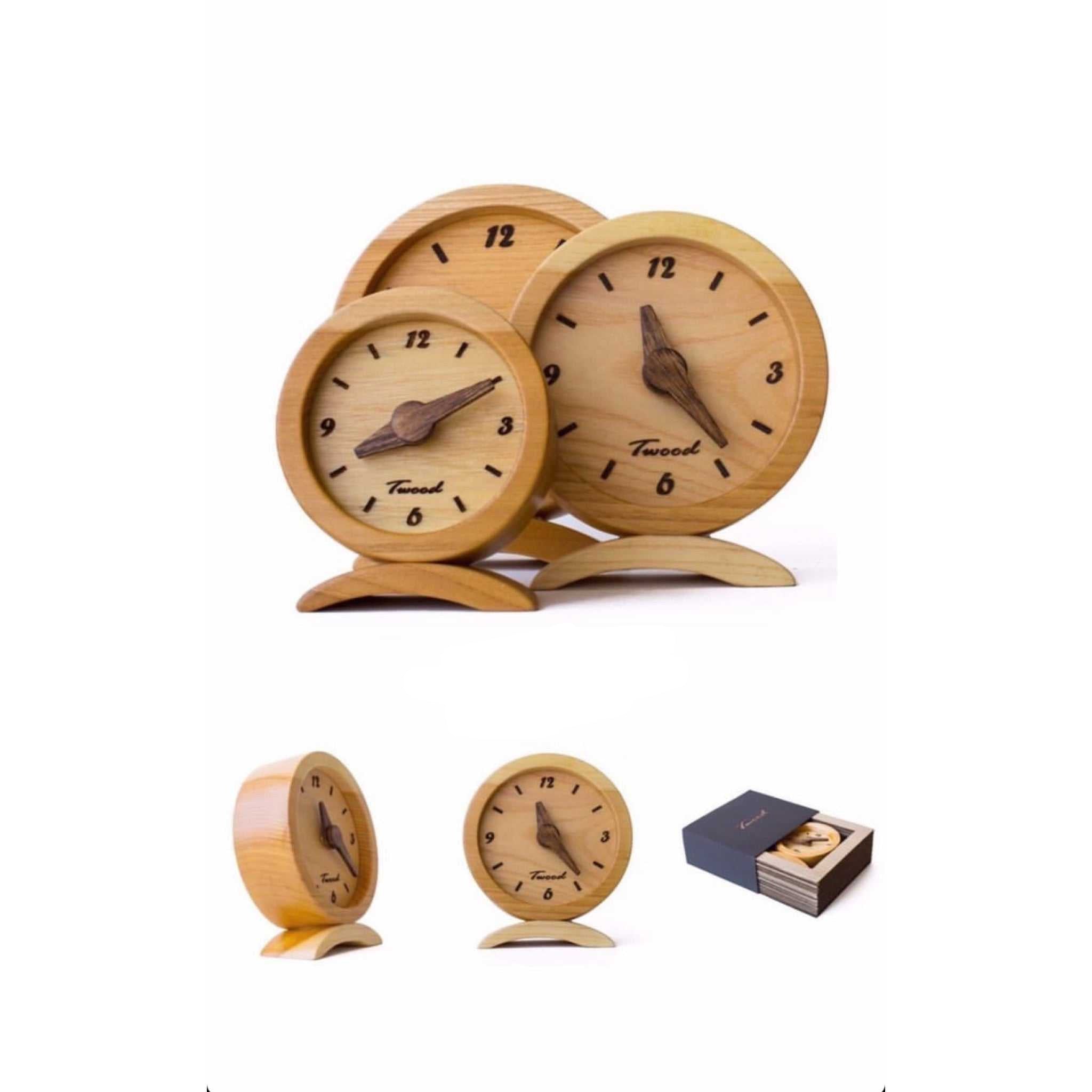 Minimalist wooden desk clock - round face natural wood finish office accessory