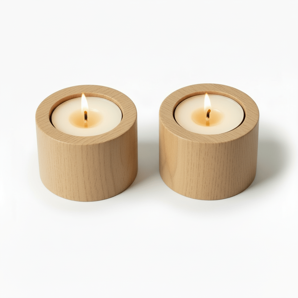 Wooden Tealight Holder - Handmade Candle & Flowerpot Set