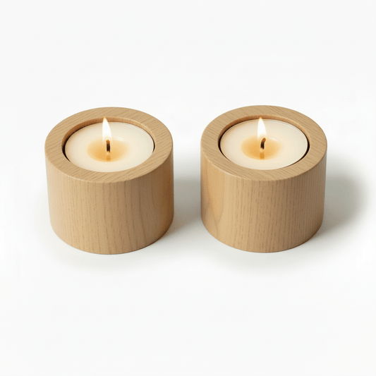 Wooden candle holder and mini flowerpot set - handcrafted natural wood home decor