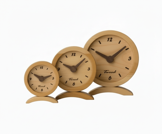 Wooden desk clock - handcrafted natural wood desktop clock for office