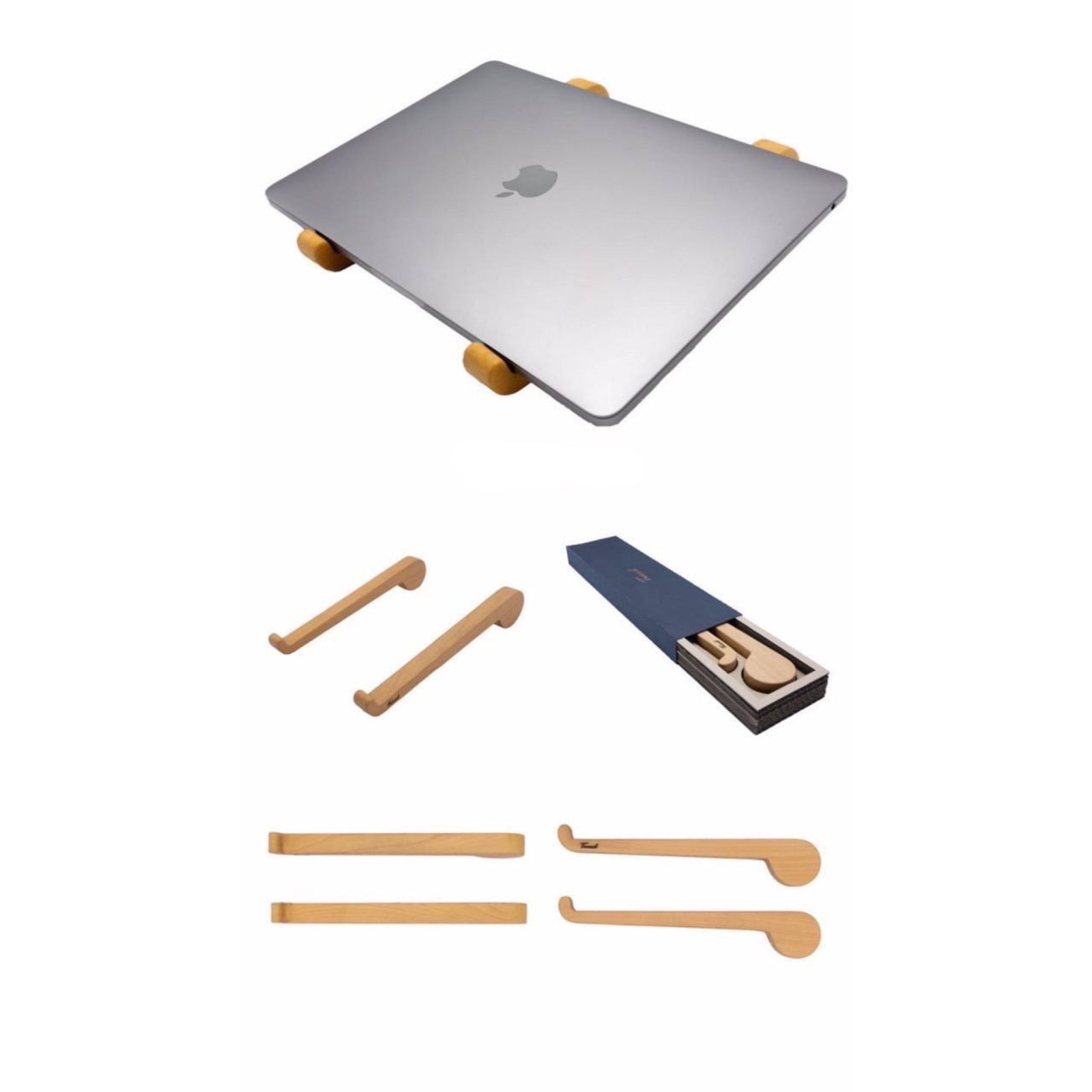 Wooden laptop stand - handcrafted ergonomic laptop riser with assembly components