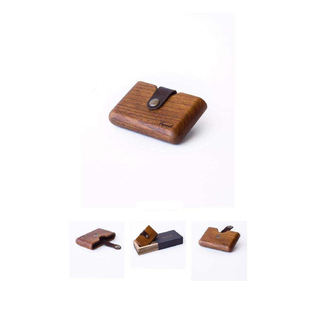 Wooden wallet with leather strap closure - handmade eco-friendly card holder
